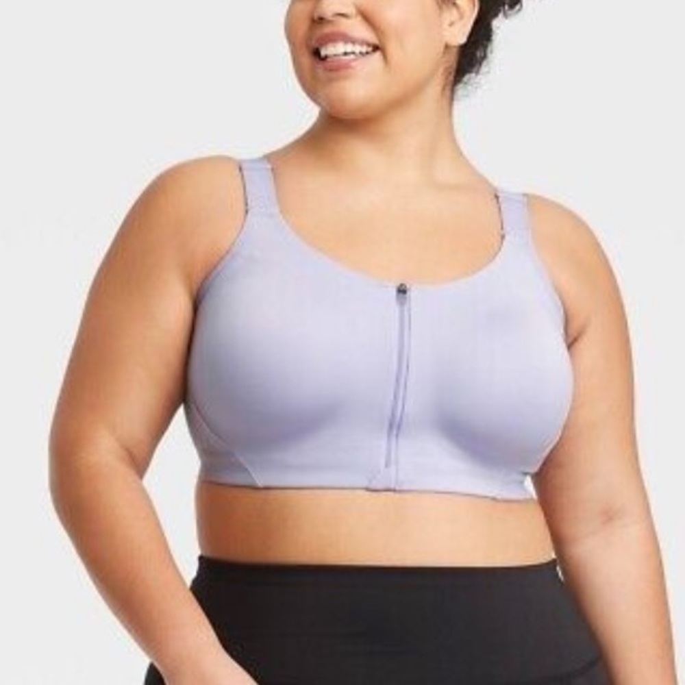 (44DD)- All in Motion High Support Sculpt Zip-Front Mesh Crossback Sports Bra‎